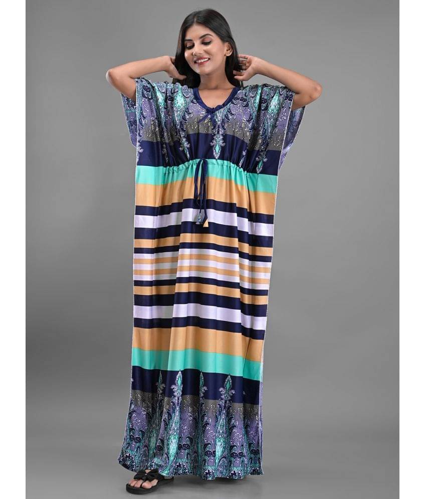 Anjaneya Creations - Multi Color Satin Women's Nightwear Kaftan Night Dress ( Pack of 1 ) Anjaneya Creations - Multi Color Satin Women's Nightwear Kaftan Night Dress ( Pack of 1 )