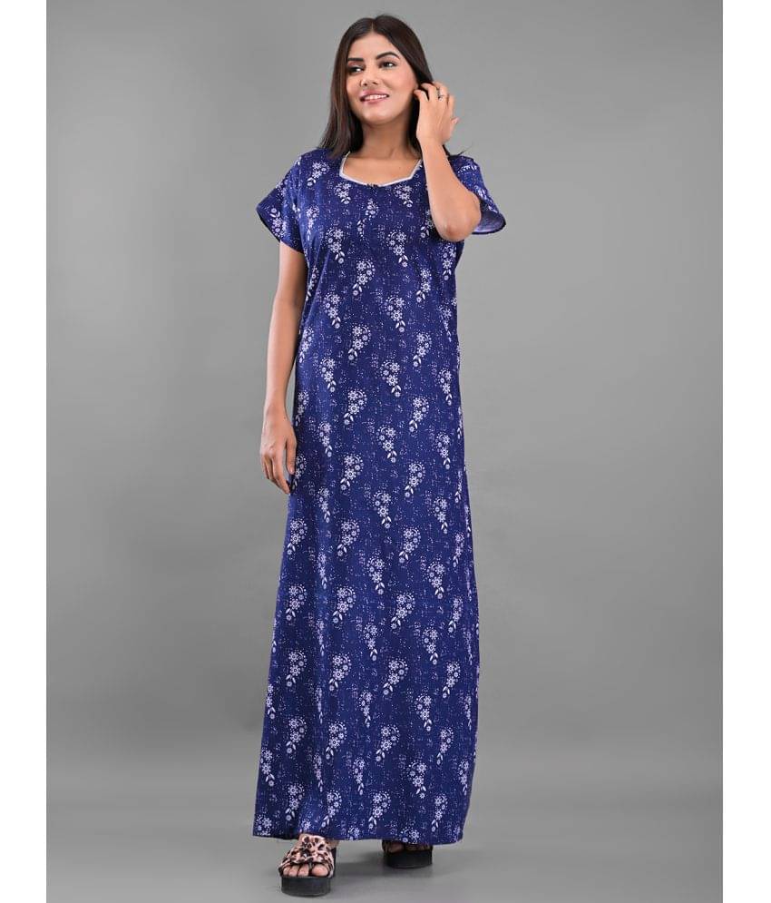 Apratim - Blue Cotton Women's Nightwear Nighty & Night Gowns ( Pack of 1 ) Apratim - Blue Cotton Women's Nightwear Nighty & Night Gowns ( Pack of 1 )
