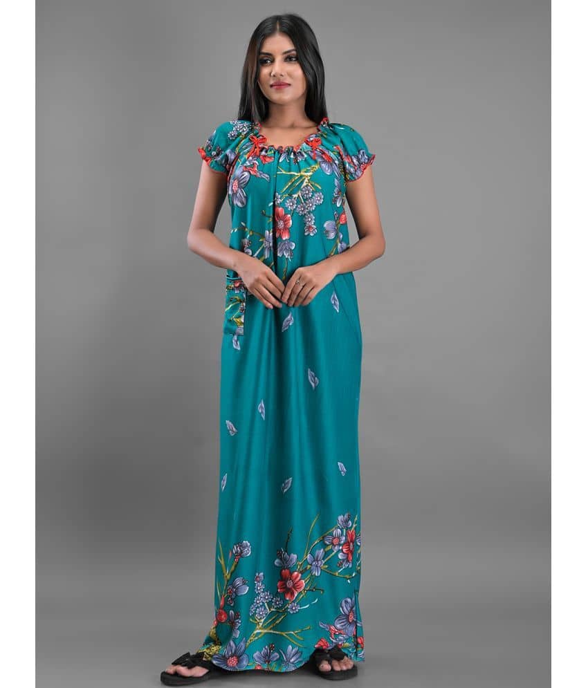 Apratim - Green Cotton Women's Nightwear Nighty & Night Gowns ( Pack of 1 ) - Nightwear & Loungewear | Buy online on ZillyBuy
