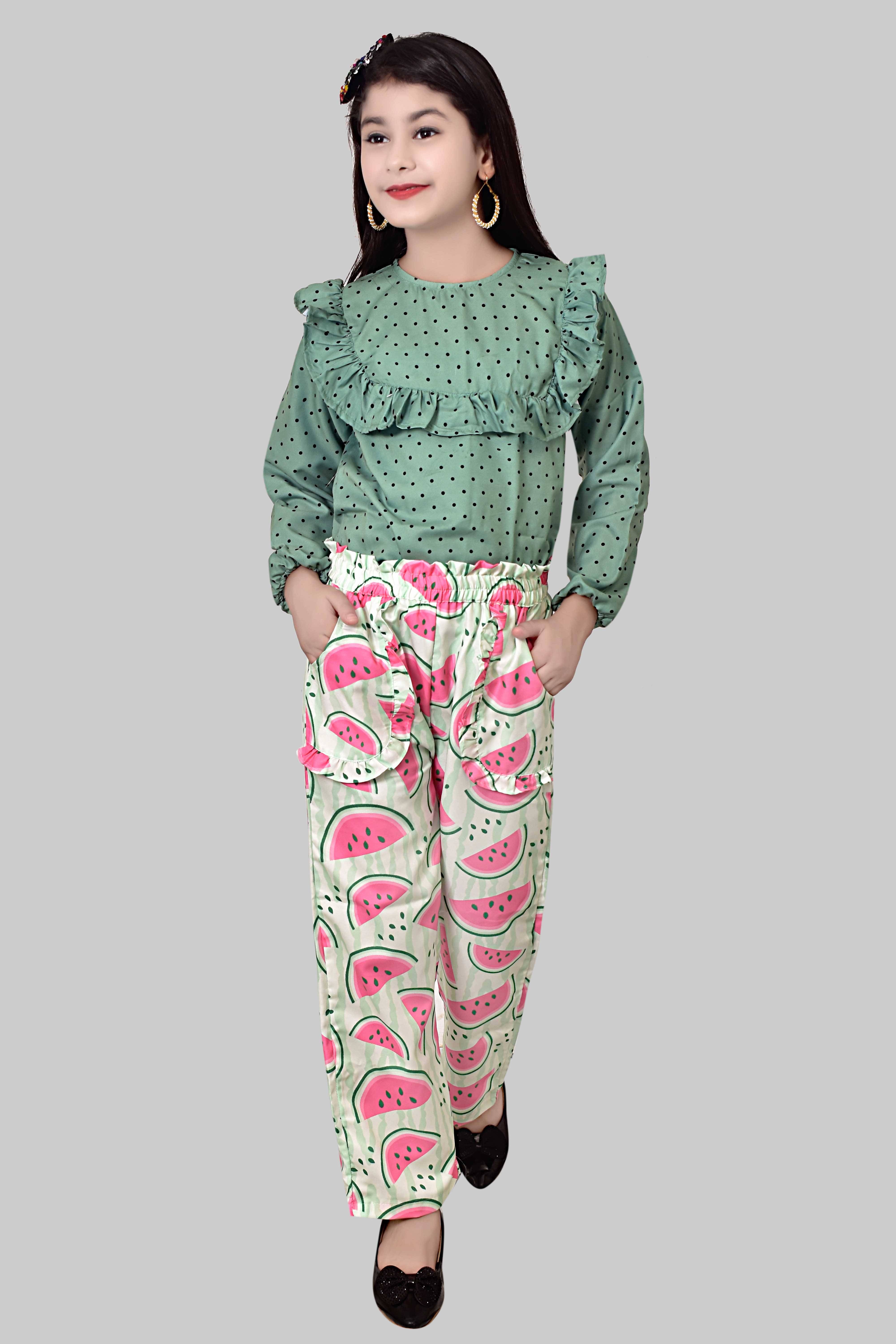     			Cherry Tree Pack of 1 Girls Cotton Blend Top With Pants ( Green )