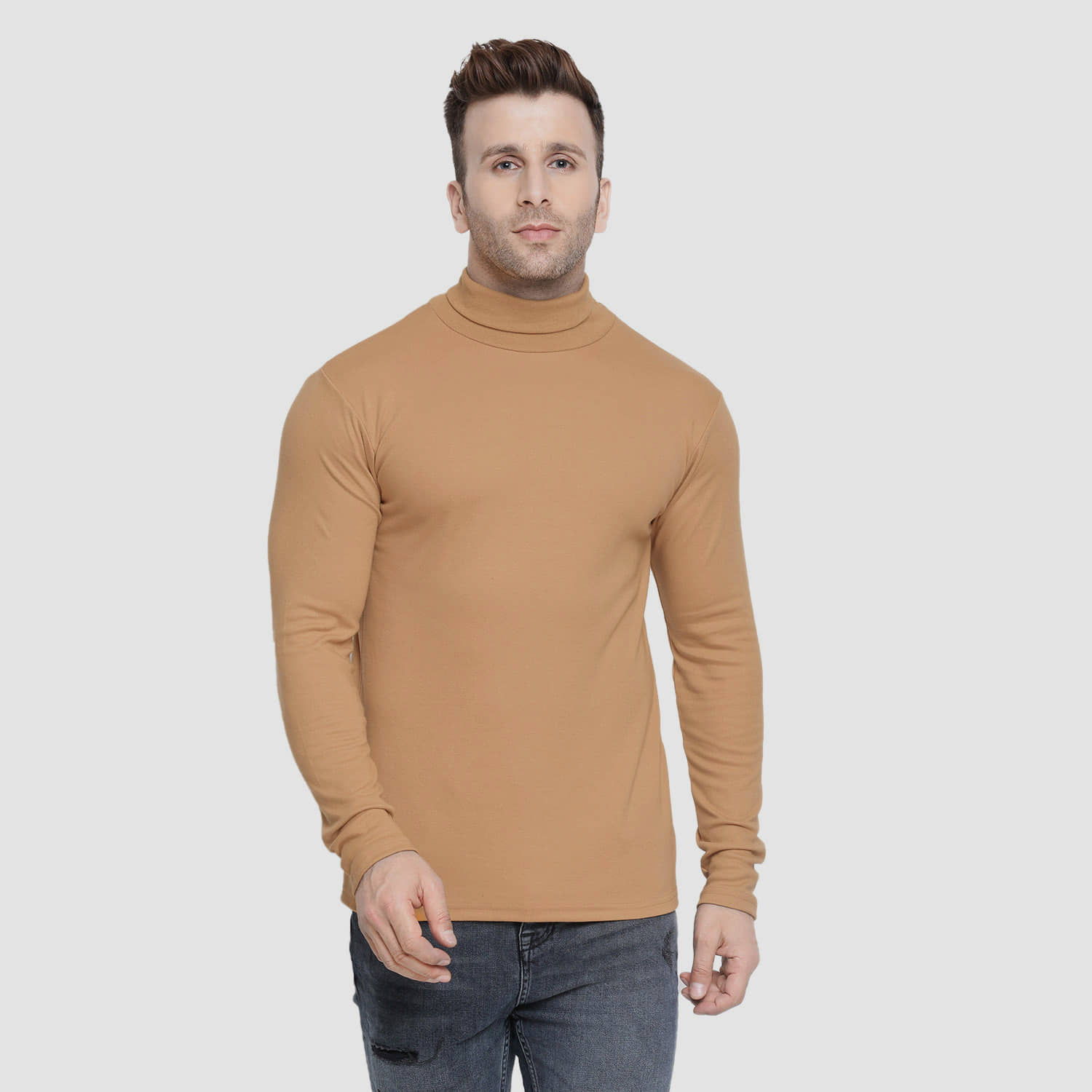 Chkokko Pack of 1 Cotton Blend Regular Fit Men's T-Shirt ( Beige )