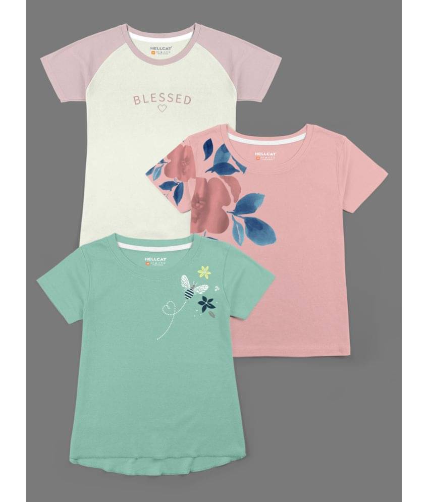     			HELLCAT - Multicolor Cotton Blend Girls T-Shirt ( Pack of 3 )