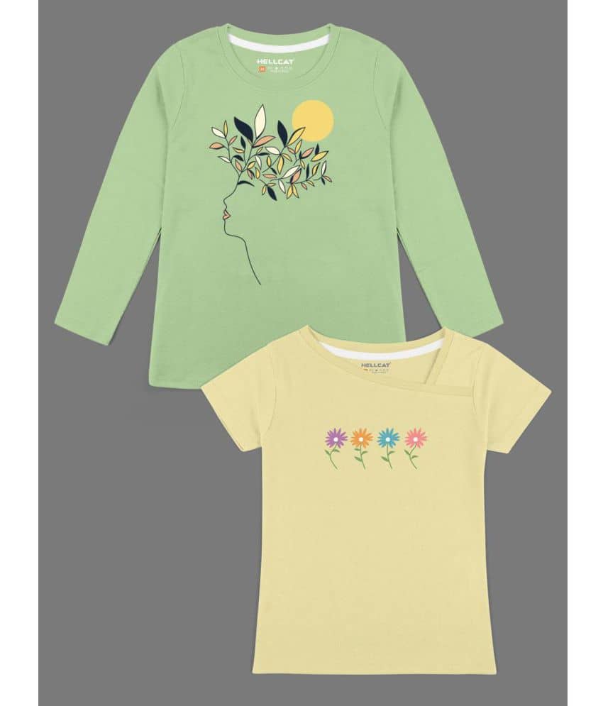 HELLCAT Pack of 2 Girls Cotton Blend T-Shirt ( Multicolor )