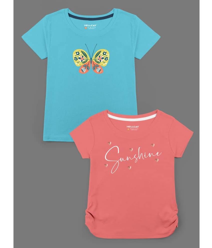 HELLCAT Pack of 2 Girls Cotton Blend T-Shirt ( Multicolor )