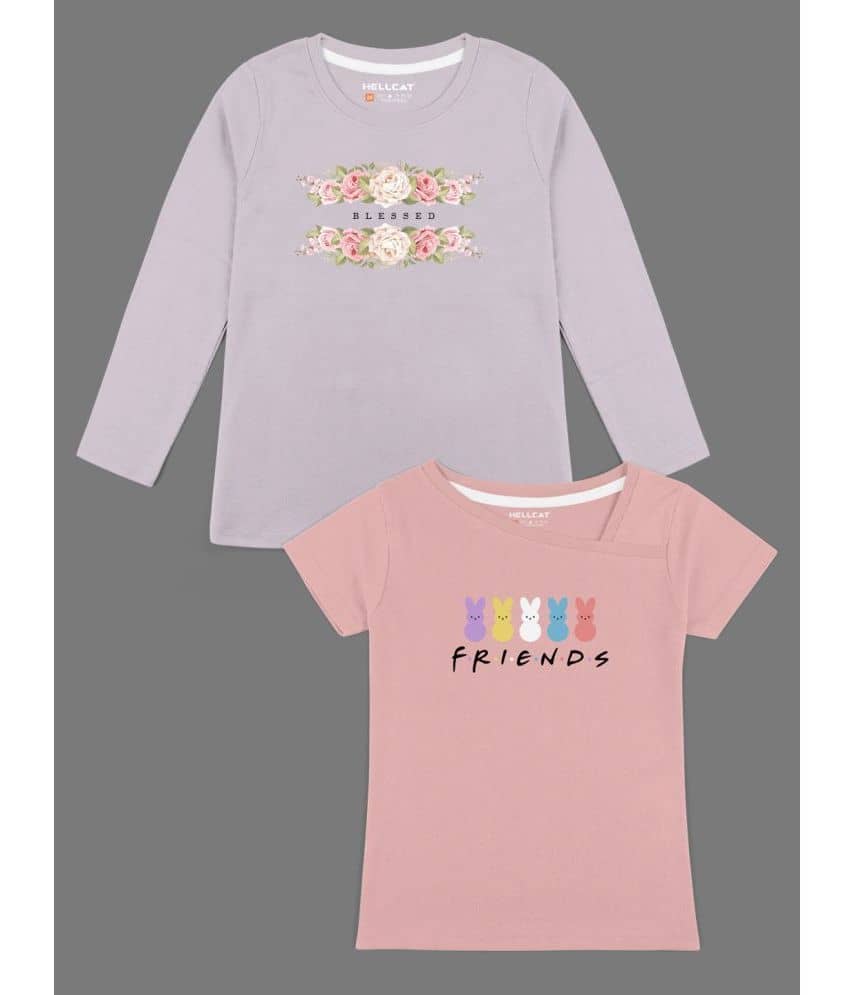 HELLCAT Pack of 2 Girls Cotton Blend T-Shirt ( Multicolor )