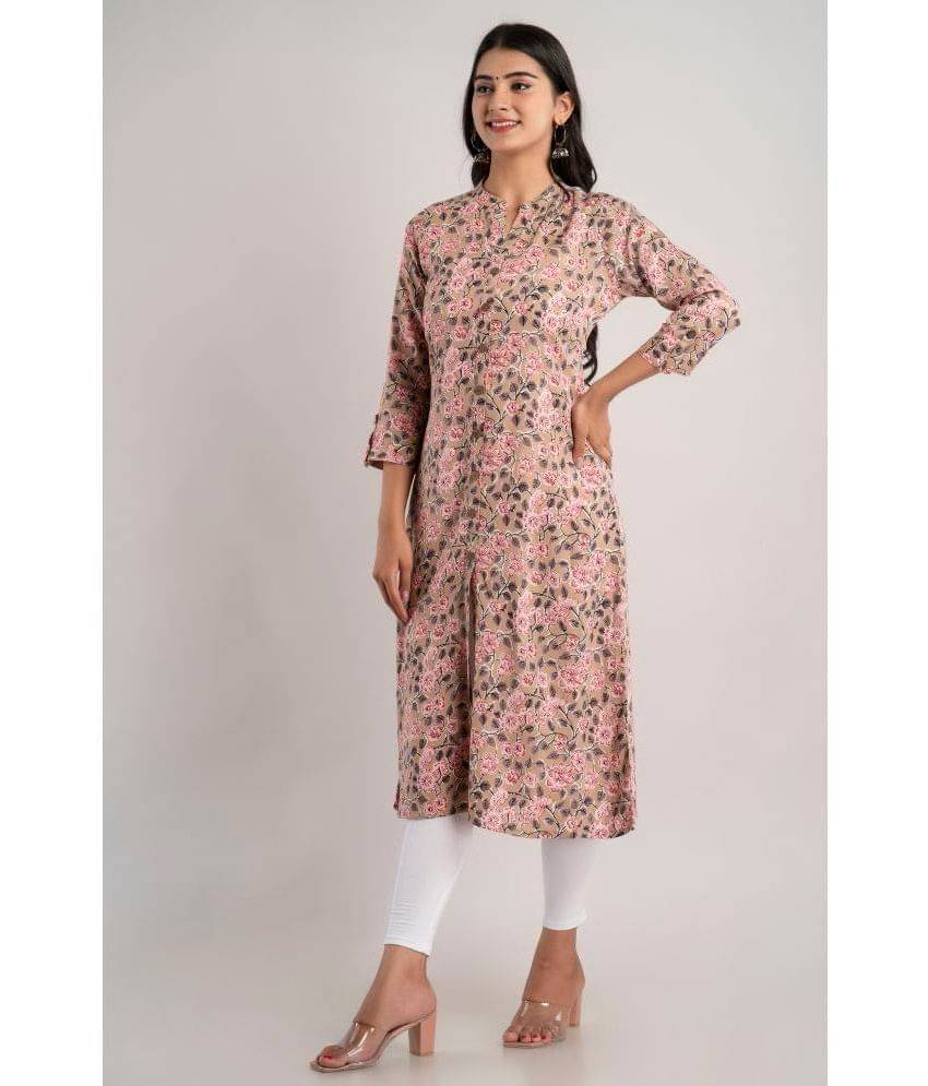 MAUKA - Beige Rayon Women's Front Slit Kurti ( Pack of 1 ) MAUKA - Beige Rayon Women's Front Slit Kurti ( Pack of 1 )