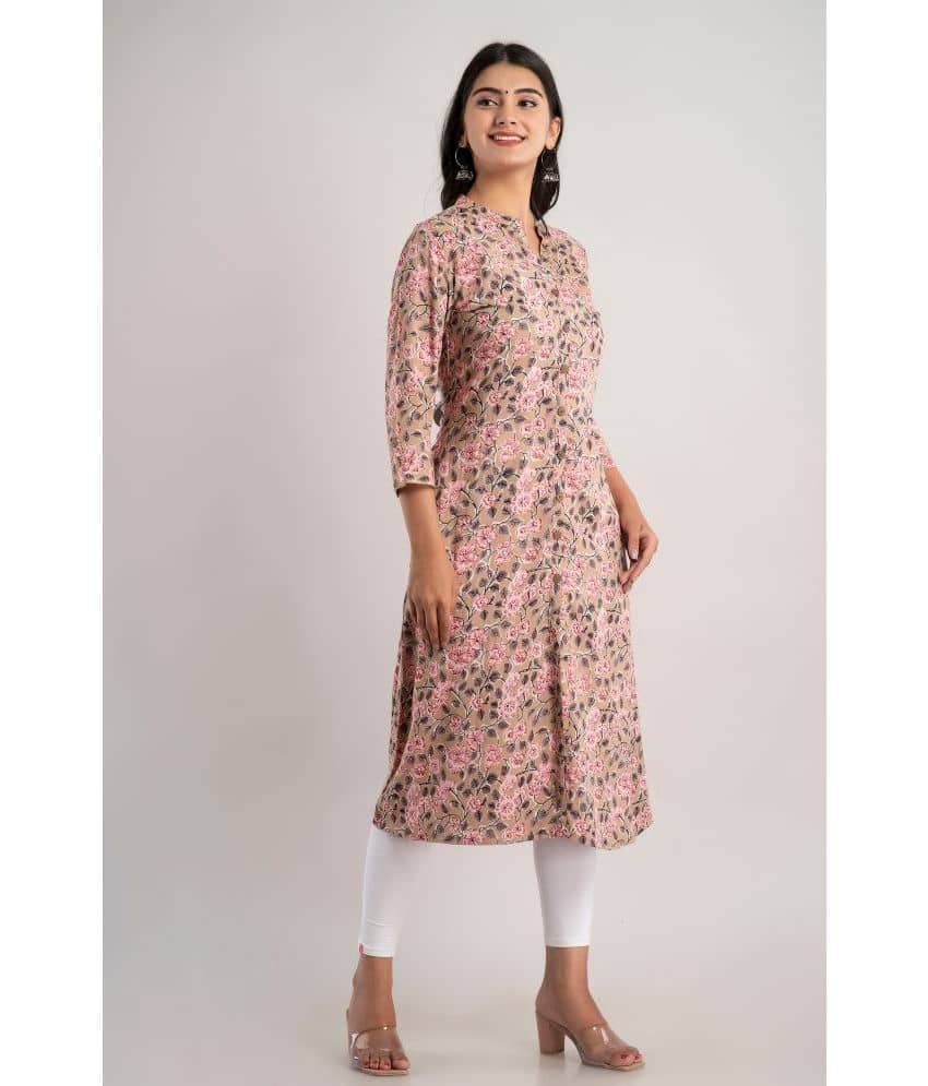 MAUKA - Beige Rayon Women's Front Slit Kurti ( Pack of 1 ) - Kurtis, Tunics | Buy online on ZillyBuy