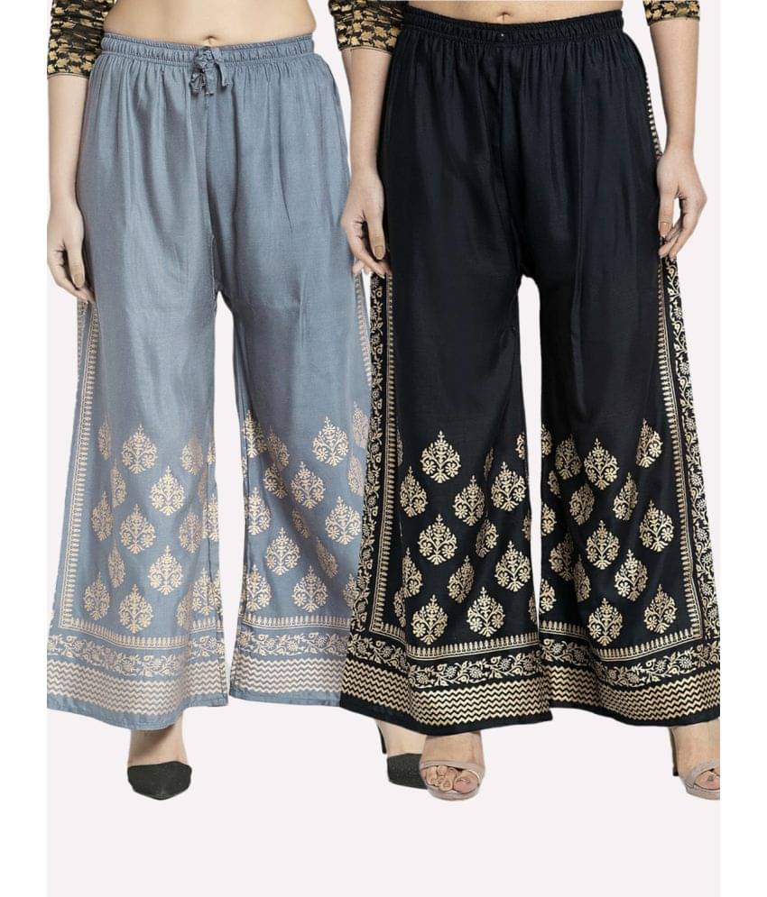 OMAYA - Black Rayon Flared Women's Palazzos ( Pack of 2 )     			OMAYA - Black Rayon Flared Women's Palazzos ( Pack of 2 )