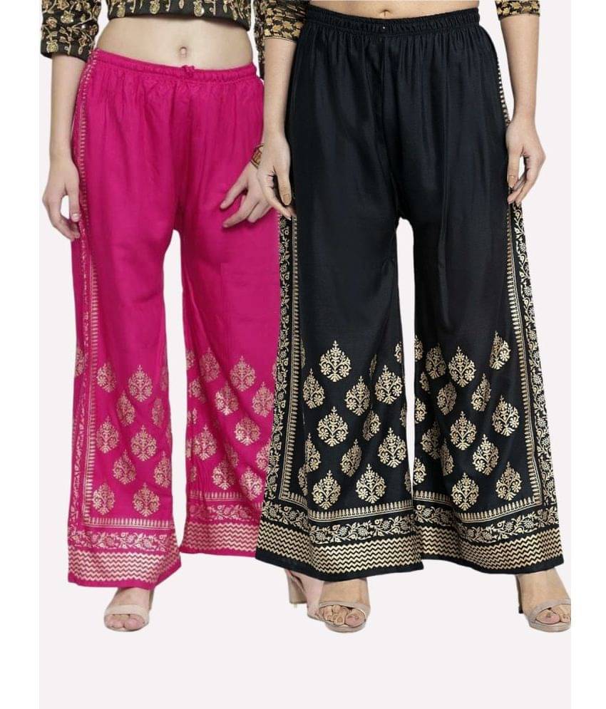 OMAYA - Black Rayon Flared Women's Palazzos ( Pack of 2 )     			OMAYA - Black Rayon Flared Women's Palazzos ( Pack of 2 )