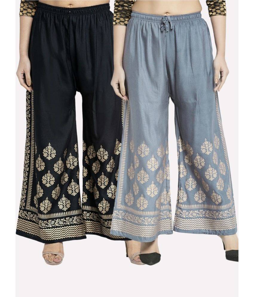 OMAYA - Grey Rayon Wide leg Women's Palazzos ( Pack of 2 ) OMAYA - Grey Rayon Wide leg Women's Palazzos ( Pack of 2 )