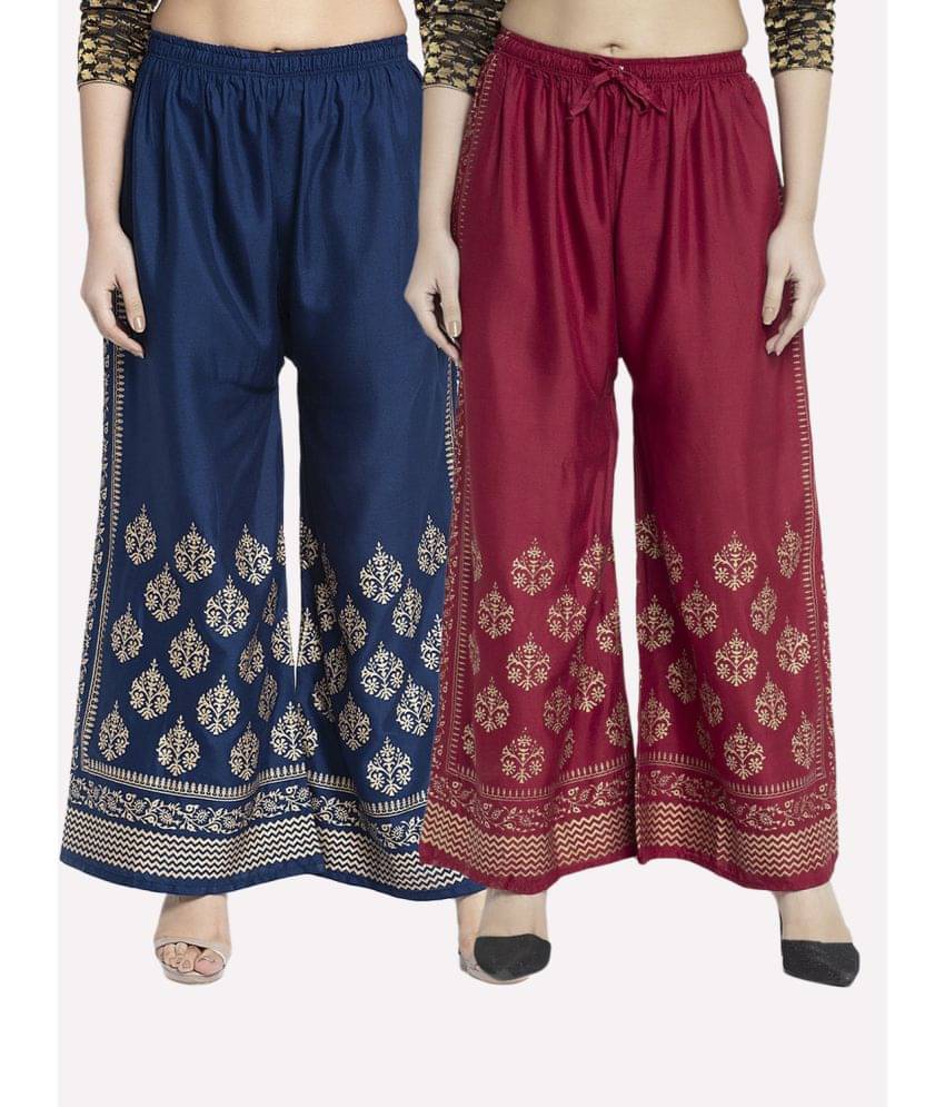     			OMAYA - Maroon Rayon Flared Women's Palazzos ( Pack of 2 )