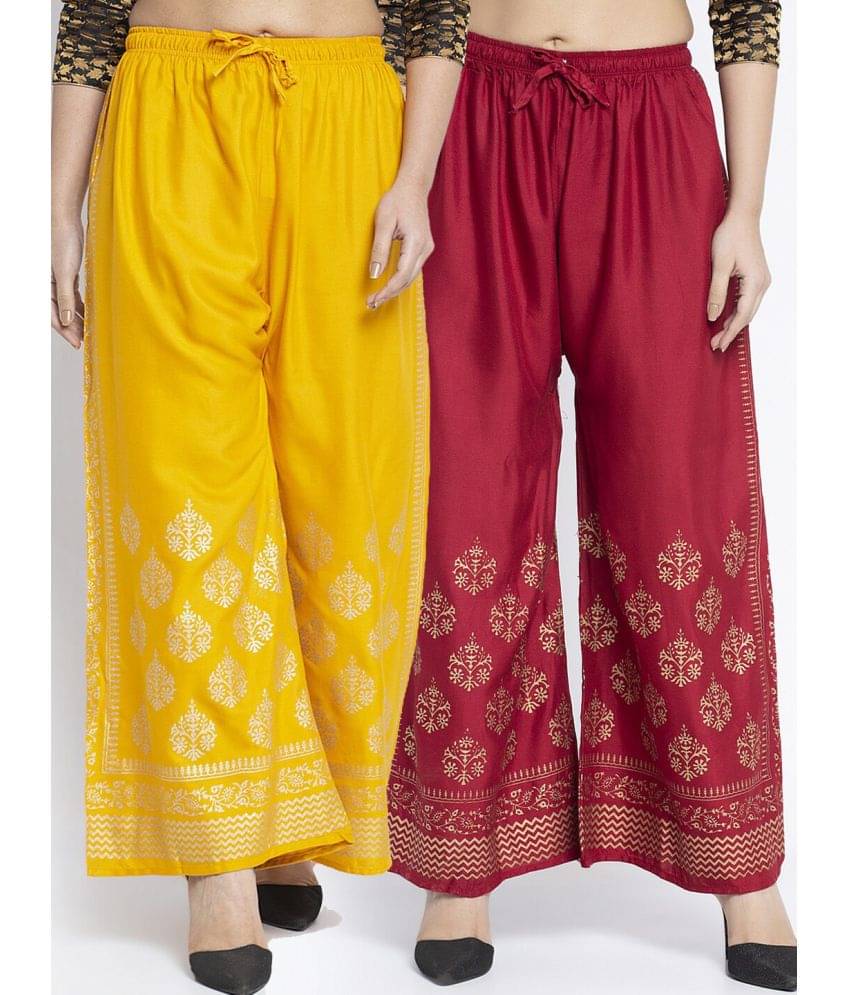 OMAYA - Maroon Rayon Flared Women's Palazzos ( Pack of 2 ) OMAYA - Maroon Rayon Flared Women's Palazzos ( Pack of 2 )