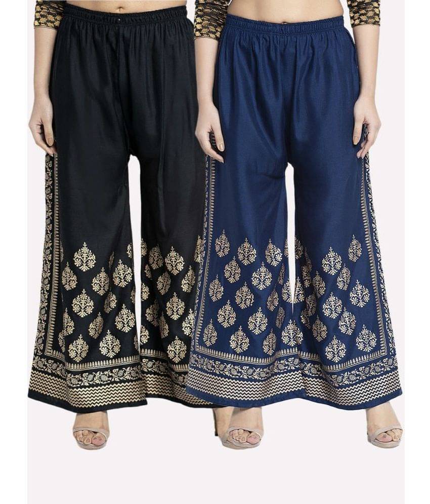 OMAYA - Navy Blue Rayon Wide leg Women's Palazzos ( Pack of 2 ) OMAYA - Navy Blue Rayon Wide leg Women's Palazzos ( Pack of 2 )