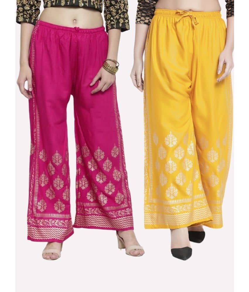 OMAYA - Red Rayon Flared Women's Palazzos ( Pack of 2 )