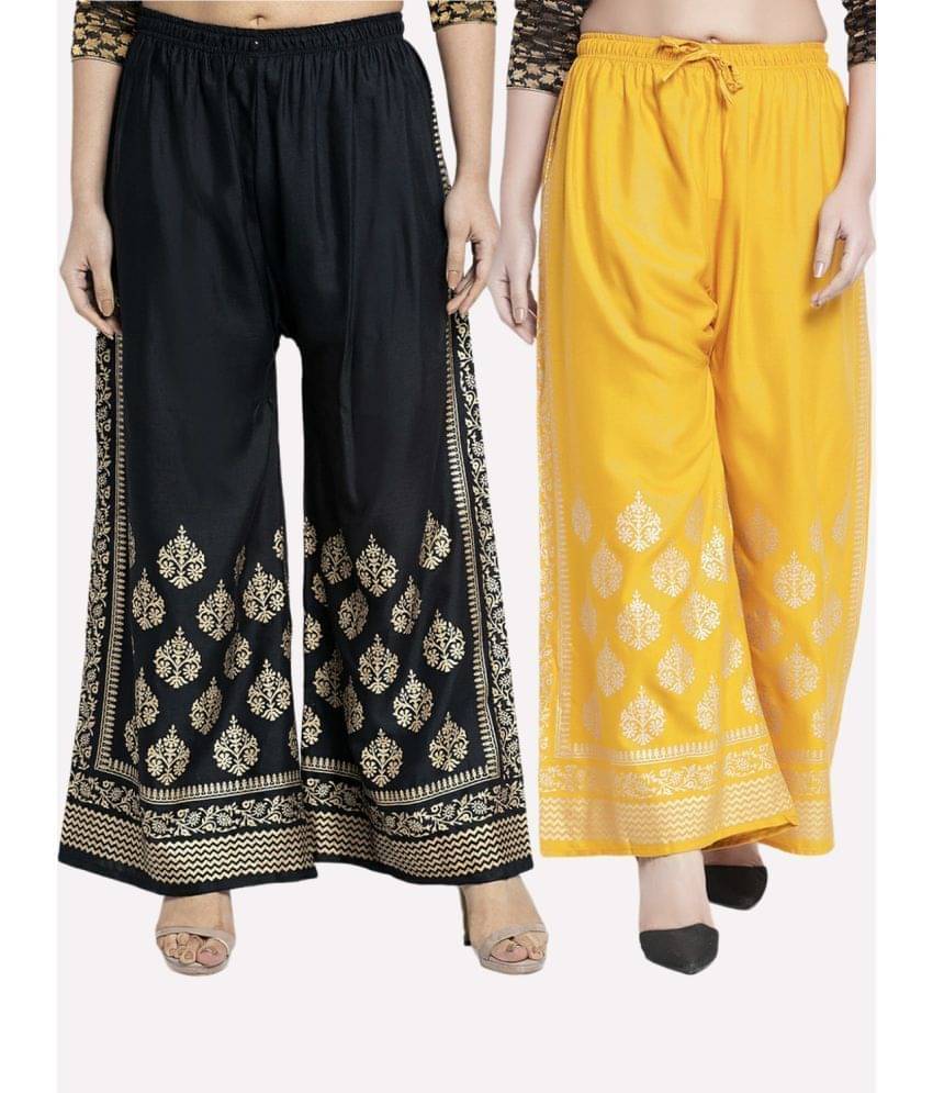     			OMAYA - Yellow Rayon Wide leg Women's Palazzos ( Pack of 2 )
