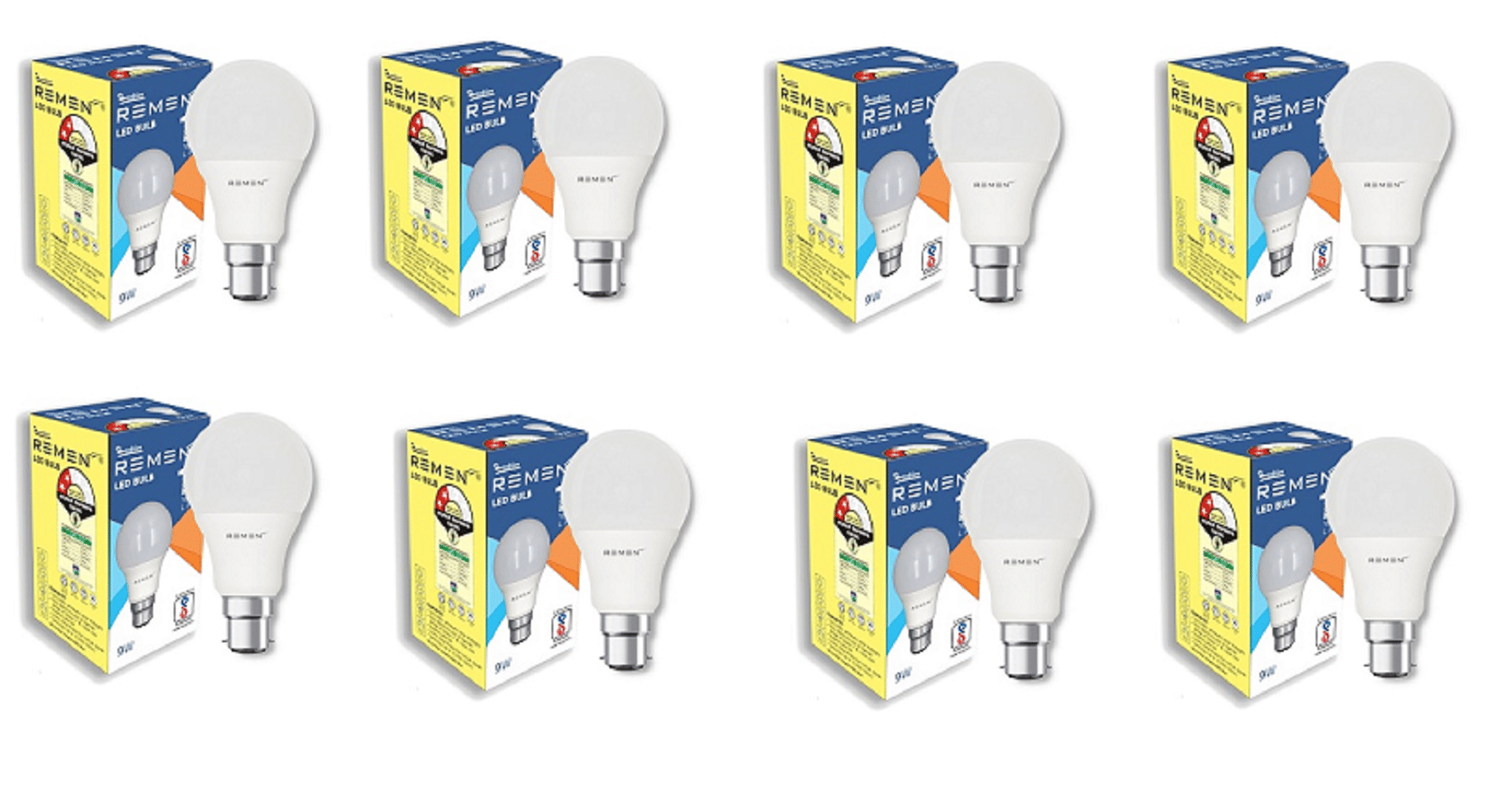 Remen Led Lites - 9W Cool Day Light LED Bulb ( Pack of 8 )