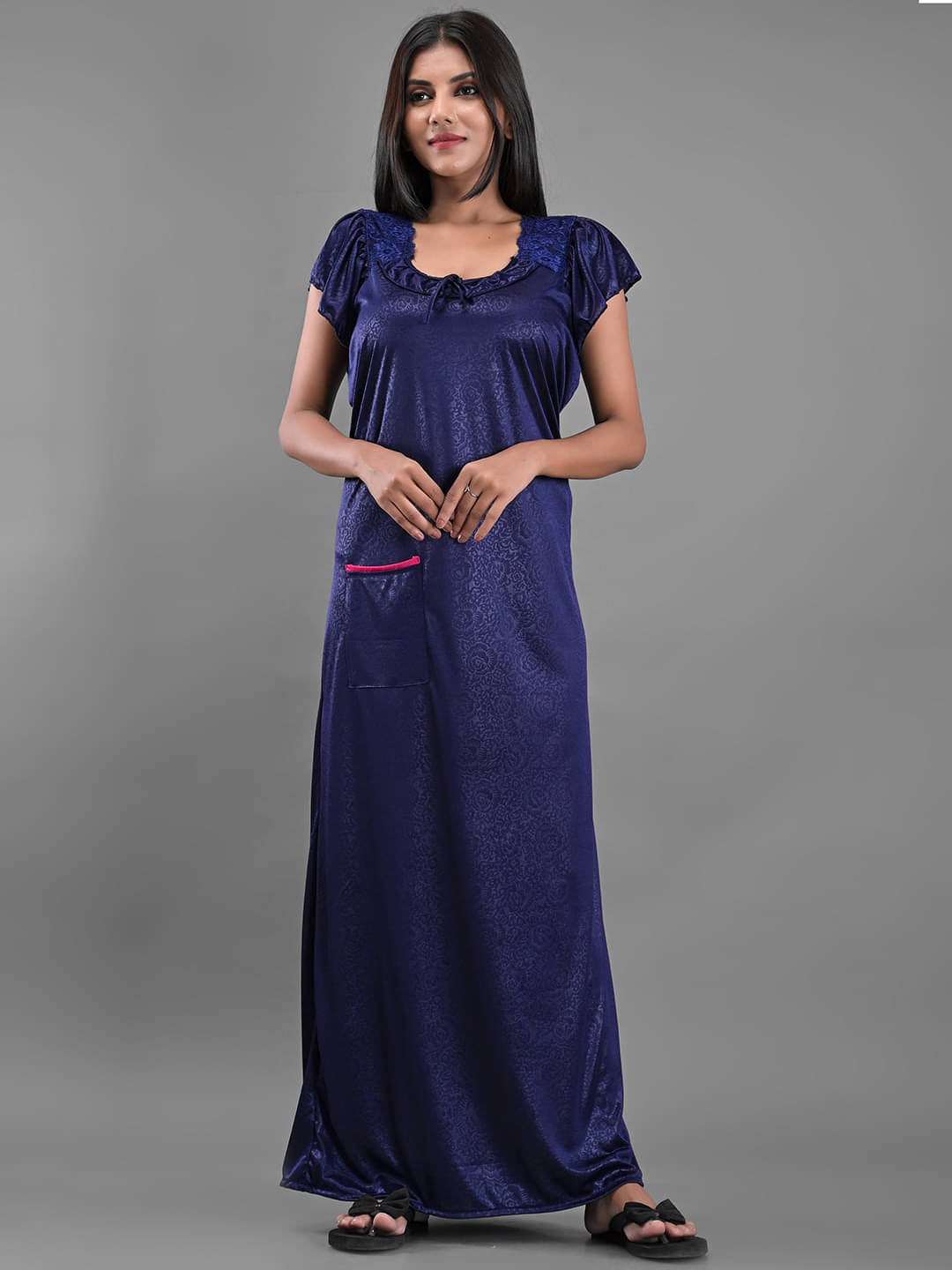 Anjaneya Creations - Blue Satin Women's Nightwear Nighty & Night Gowns ( Pack of 1 ) Anjaneya Creations - Blue Satin Women's Nightwear Nighty & Night Gowns ( Pack of 1 )