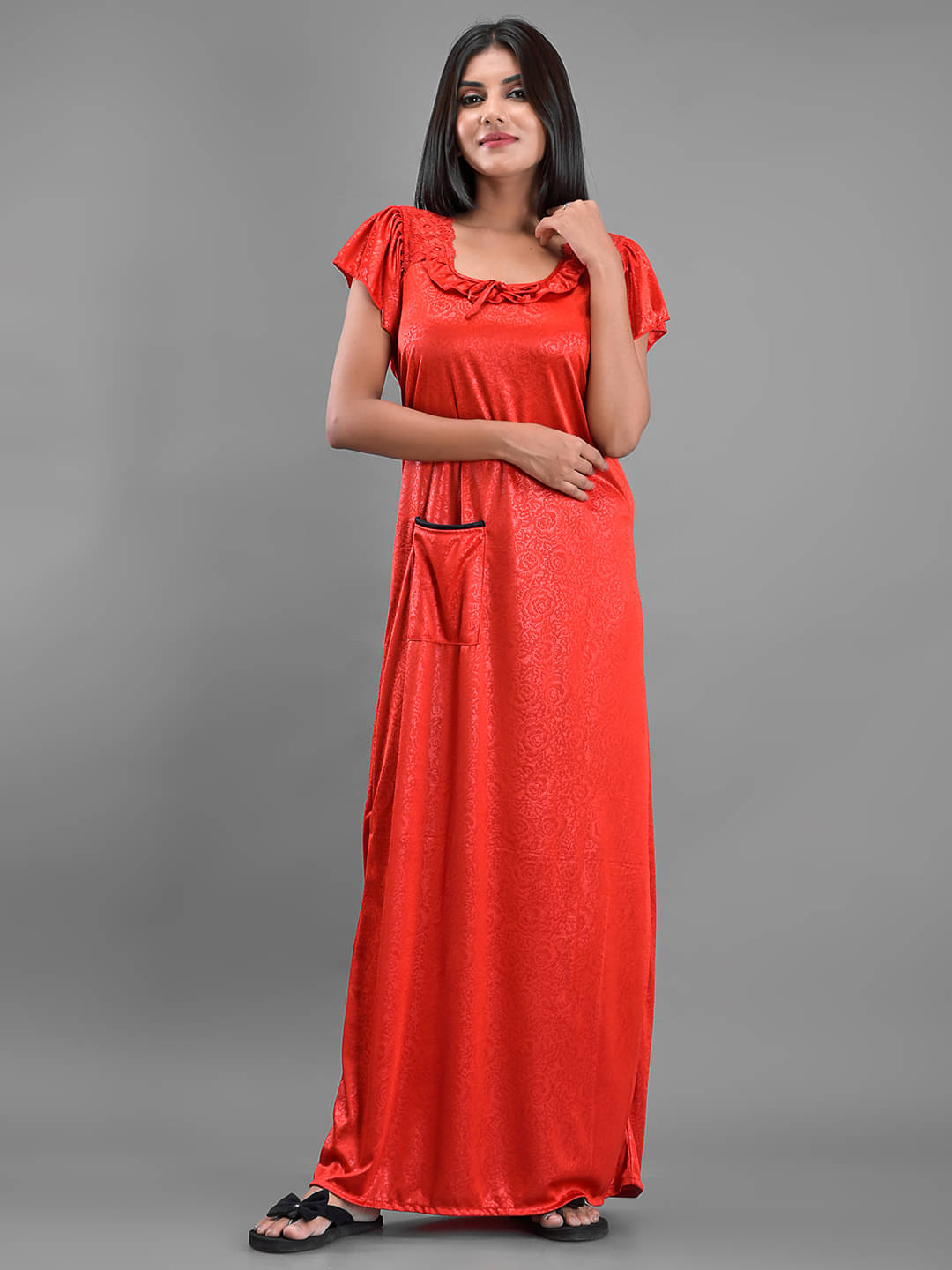     			Anjaneya Creations - Red Satin Women's Nightwear Nighty & Night Gowns ( Pack of 1 )