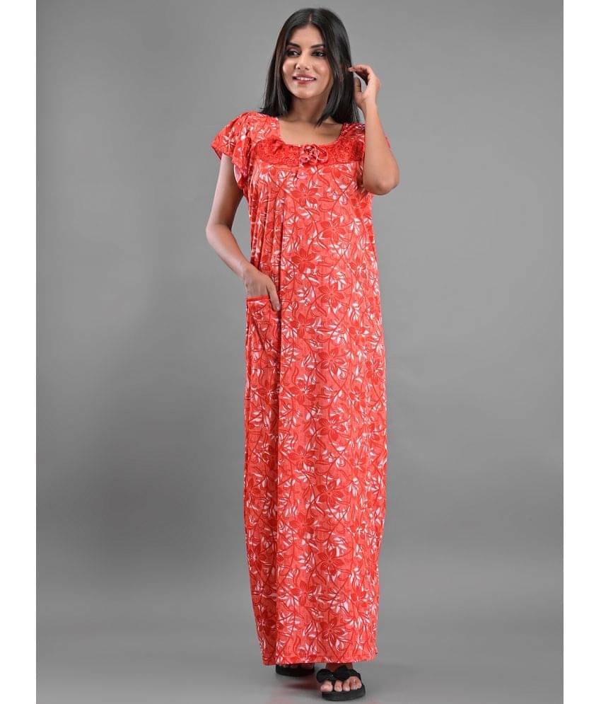 Anjaneya Creations - Red Satin Women's Nightwear Nighty & Night Gowns ( Pack of 1 ) Anjaneya Creations - Red Satin Women's Nightwear Nighty & Night Gowns ( Pack of 1 )
