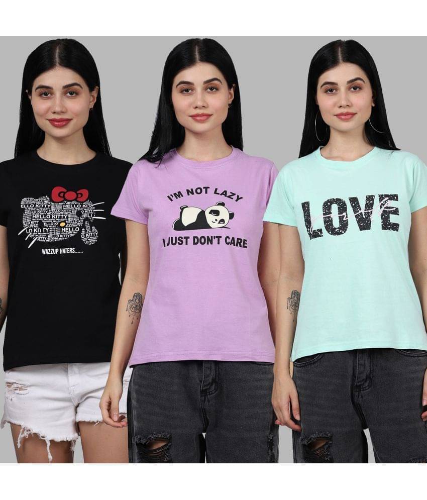Fabflee Women Cotton Printed Regular Fit Round Neck T-Shirt ( Multi Color ) Fabflee Women Cotton Printed Regular Fit Round Neck T-Shirt ( Multi Color )