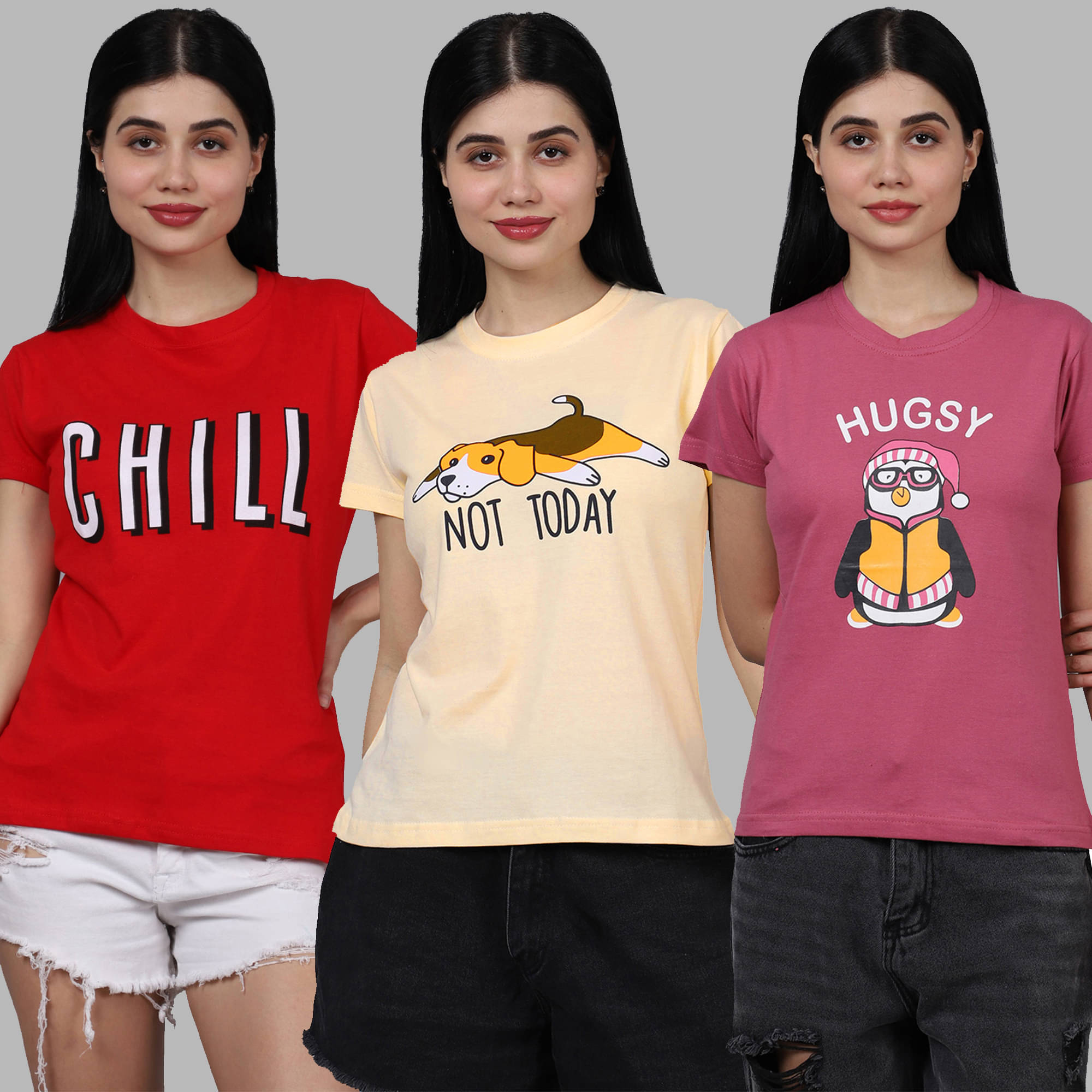 Fabflee Women Cotton Printed Regular Fit Round Neck T-Shirt ( Multicolor ) Fabflee Women Cotton Printed Regular Fit Round Neck T-Shirt ( Multicolor )