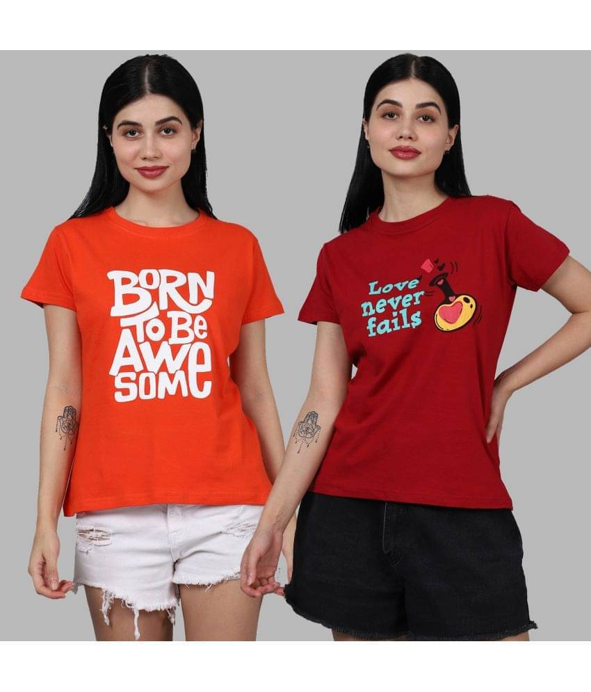 Fabflee Women Cotton Printed Regular Fit Round Neck T-Shirt ( Multicolor ) Fabflee Women Cotton Printed Regular Fit Round Neck T-Shirt ( Multicolor )