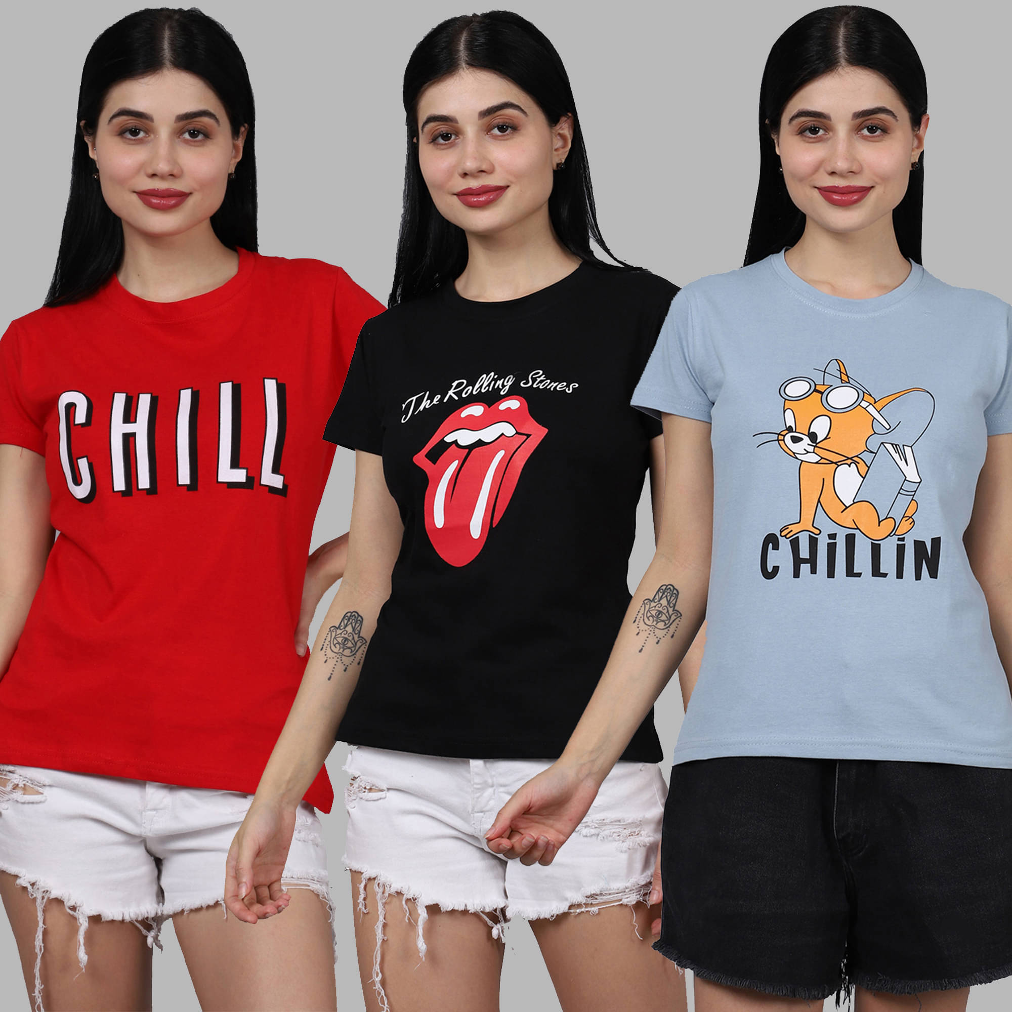 Fabflee Women Cotton Printed Regular Fit Round Neck T-Shirt ( Multicolor ) Fabflee Women Cotton Printed Regular Fit Round Neck T-Shirt ( Multicolor )