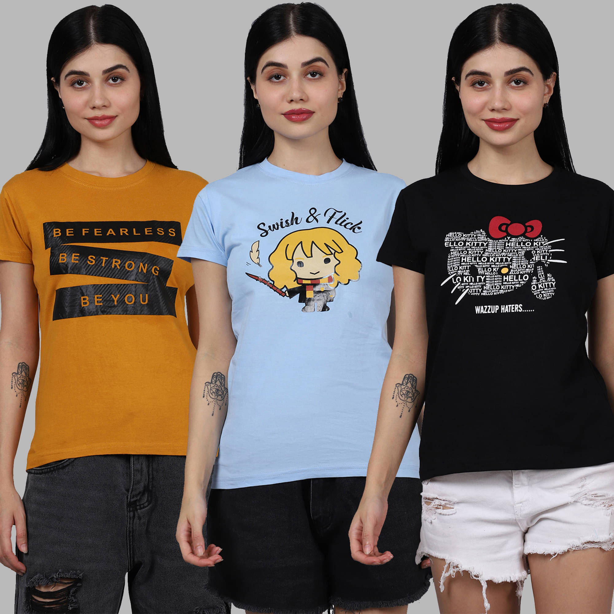 Fabflee Women Cotton Printed Regular Fit Round Neck T-Shirt ( Multicolor ) Fabflee Women Cotton Printed Regular Fit Round Neck T-Shirt ( Multicolor )