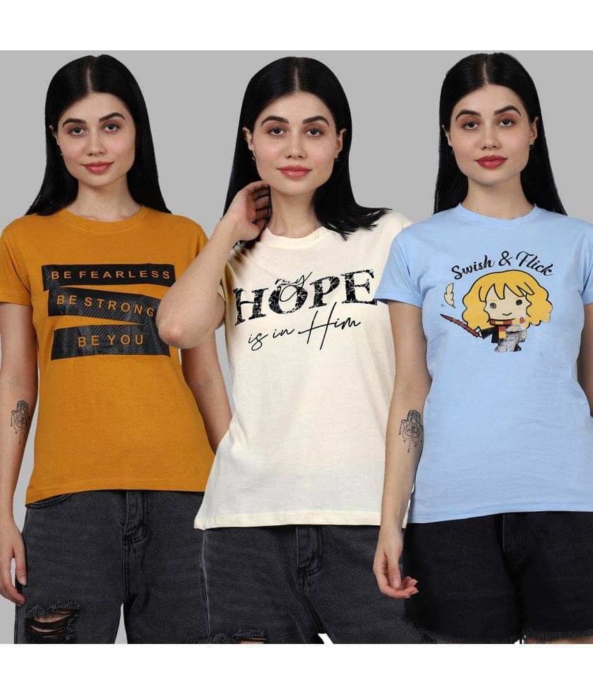 Fabflee Women Cotton Printed Regular Fit Round Neck T-Shirt ( Multicolor ) Fabflee Women Cotton Printed Regular Fit Round Neck T-Shirt ( Multicolor )