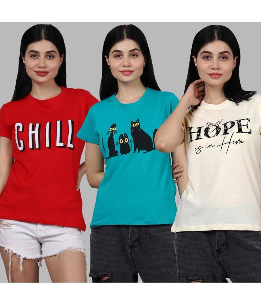 Fabflee Women Cotton Printed Regular Fit Round Neck T-Shirt ( Multicolor ) Fabflee Women Cotton Printed Regular Fit Round Neck T-Shirt ( Multicolor )