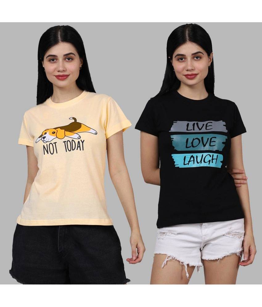 Fabflee Women Cotton Printed Regular Fit Round Neck T-Shirt ( Multicolor )     			Fabflee Women Cotton Printed Regular Fit Round Neck T-Shirt ( Multicolor )