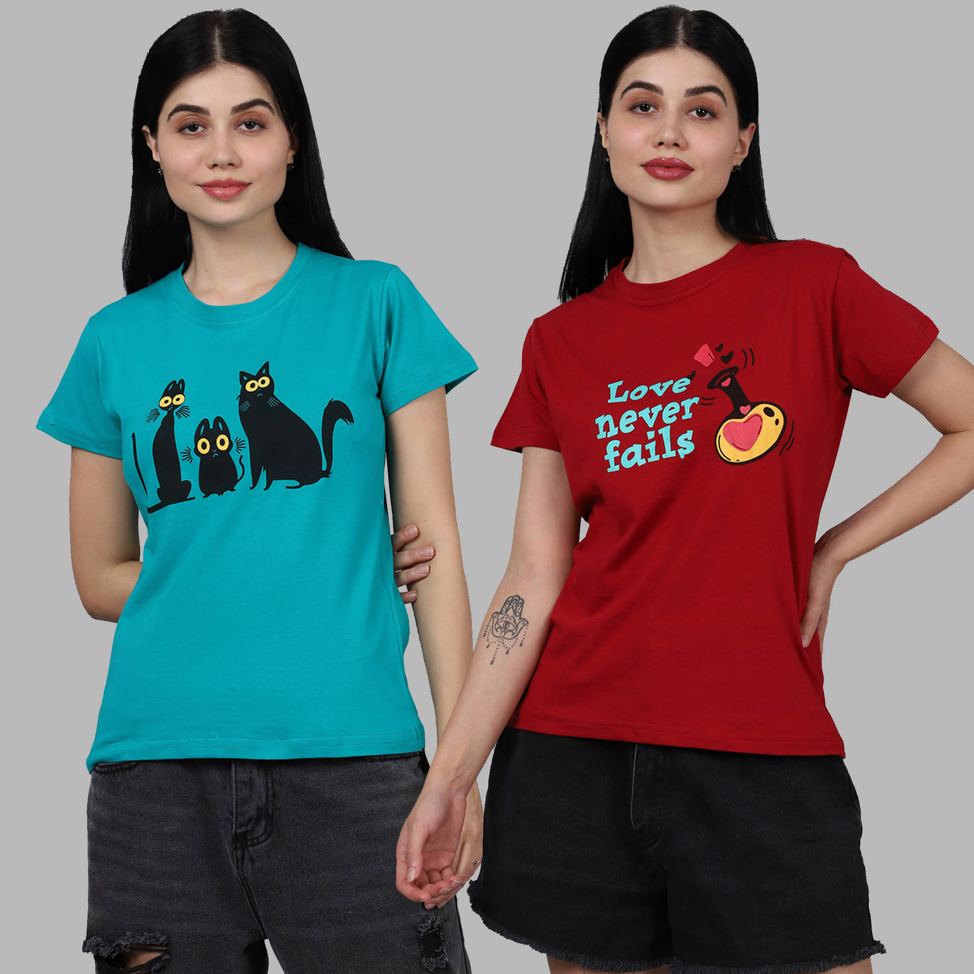 Fabflee Women Cotton Printed Regular Fit Round Neck T-Shirt ( Multicolor ) Fabflee Women Cotton Printed Regular Fit Round Neck T-Shirt ( Multicolor )