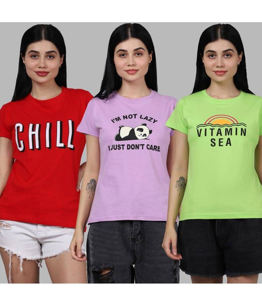 Fabflee Women Cotton Printed Regular Fit Round Neck T-Shirt ( Multicolor ) Fabflee Women Cotton Printed Regular Fit Round Neck T-Shirt ( Multicolor )