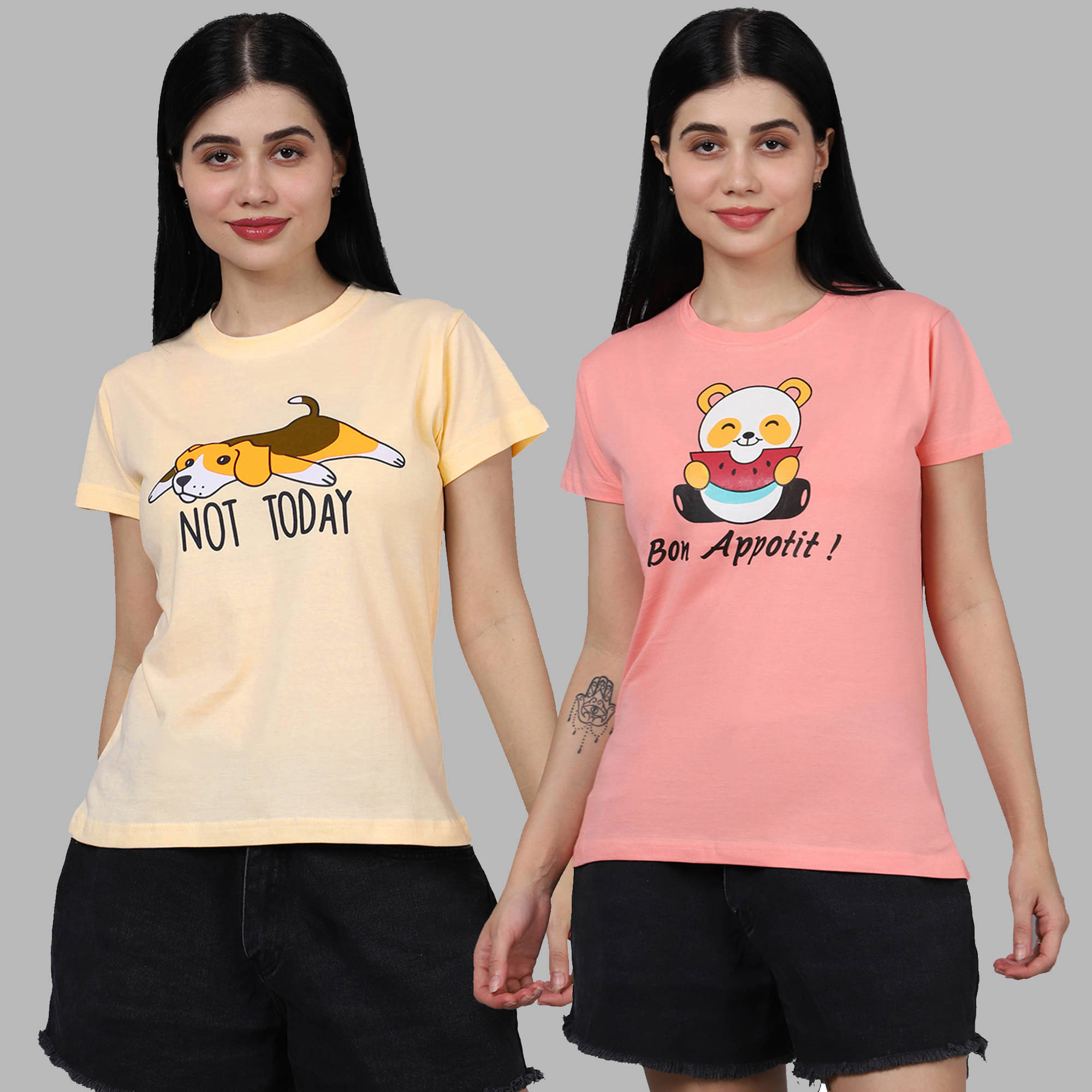 Fabflee Women Cotton Printed Regular Fit Round Neck T-Shirt ( Multicolor )     			Fabflee Women Cotton Printed Regular Fit Round Neck T-Shirt ( Multicolor )