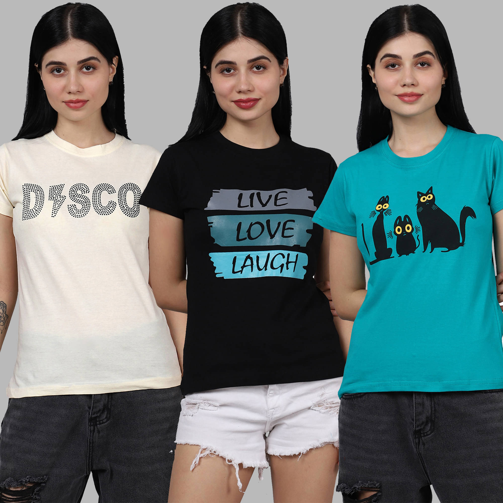 Fabflee Women Cotton Printed Regular Fit Round Neck T-Shirt ( Multicolor ) Fabflee Women Cotton Printed Regular Fit Round Neck T-Shirt ( Multicolor )