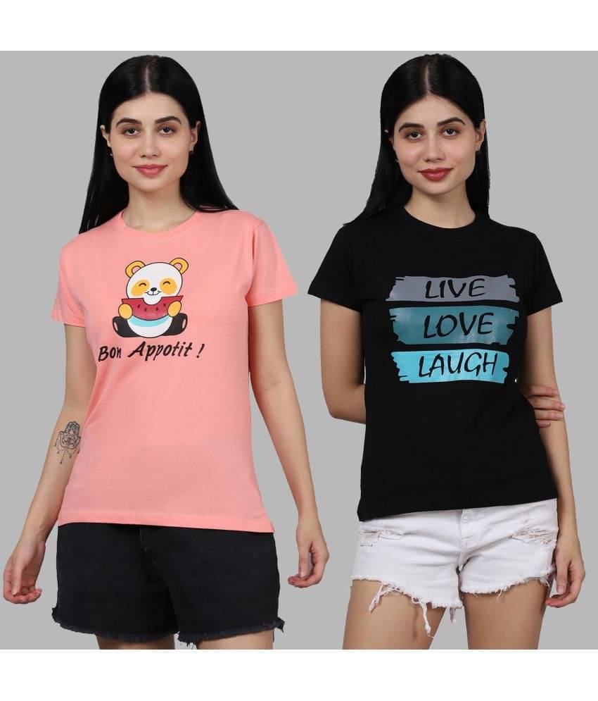 Fabflee Women Cotton Printed Regular Fit Round Neck T-Shirt ( Multicolor ) Fabflee Women Cotton Printed Regular Fit Round Neck T-Shirt ( Multicolor )