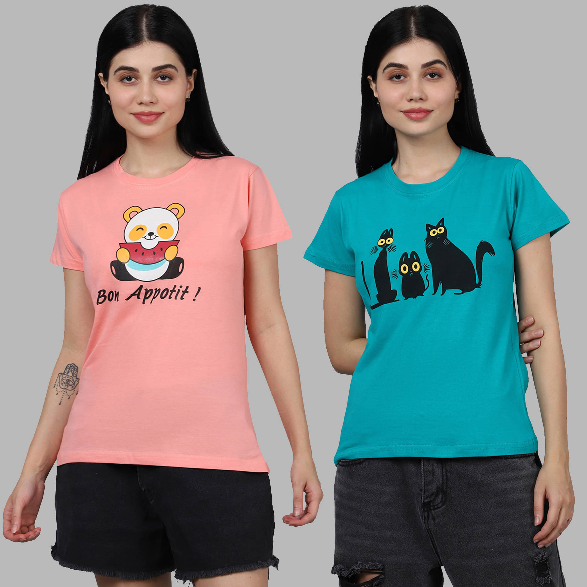 Fabflee Women Cotton Printed Regular Fit Round Neck T-Shirt ( Multicolor ) Fabflee Women Cotton Printed Regular Fit Round Neck T-Shirt ( Multicolor )