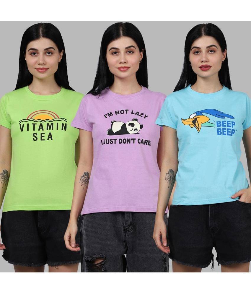 Fabflee Women Cotton Printed Regular Fit Round Neck T-Shirt ( Multicolor ) Fabflee Women Cotton Printed Regular Fit Round Neck T-Shirt ( Multicolor )