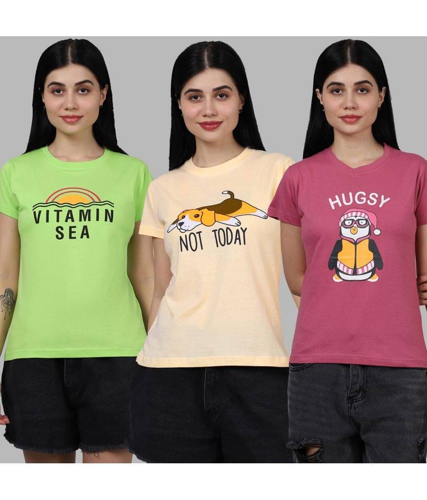 Fabflee Women Cotton Printed Regular Fit Round Neck T-Shirt ( Multicolor ) Fabflee Women Cotton Printed Regular Fit Round Neck T-Shirt ( Multicolor )