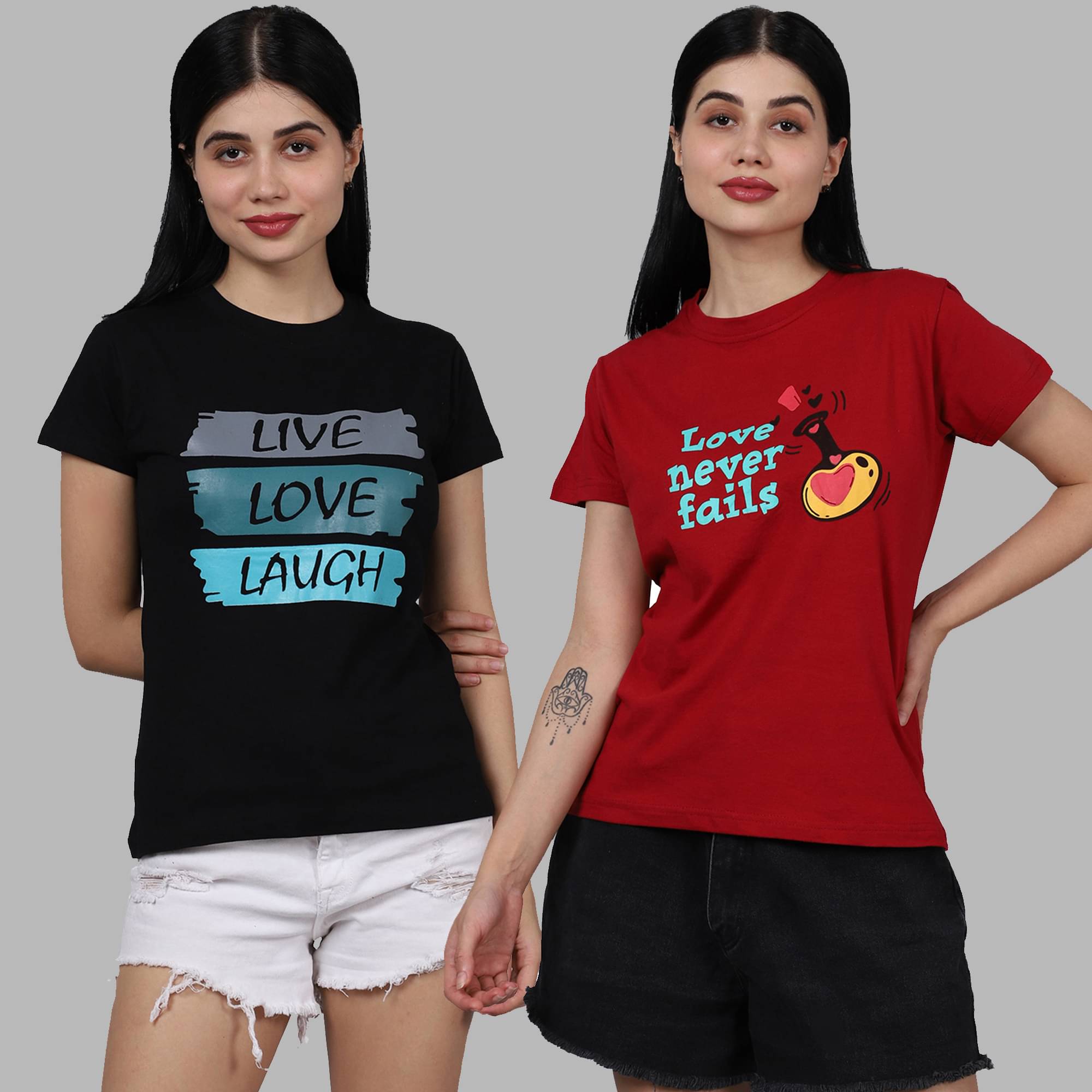 Fabflee Women Cotton Printed Regular Fit Round Neck T-Shirt ( Multicolor ) Fabflee Women Cotton Printed Regular Fit Round Neck T-Shirt ( Multicolor )