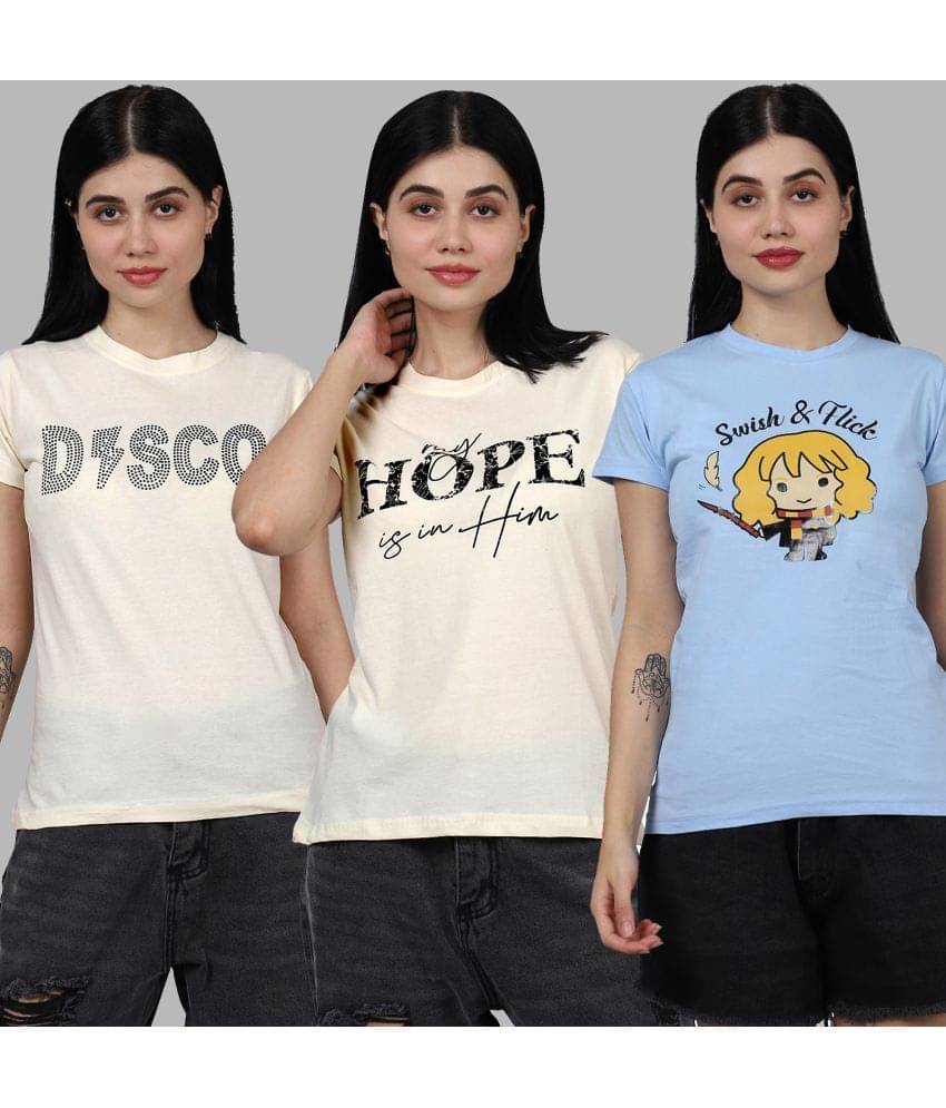     			Fabflee Women Cotton Printed Regular Fit Round Neck T-Shirt ( Multicolor )