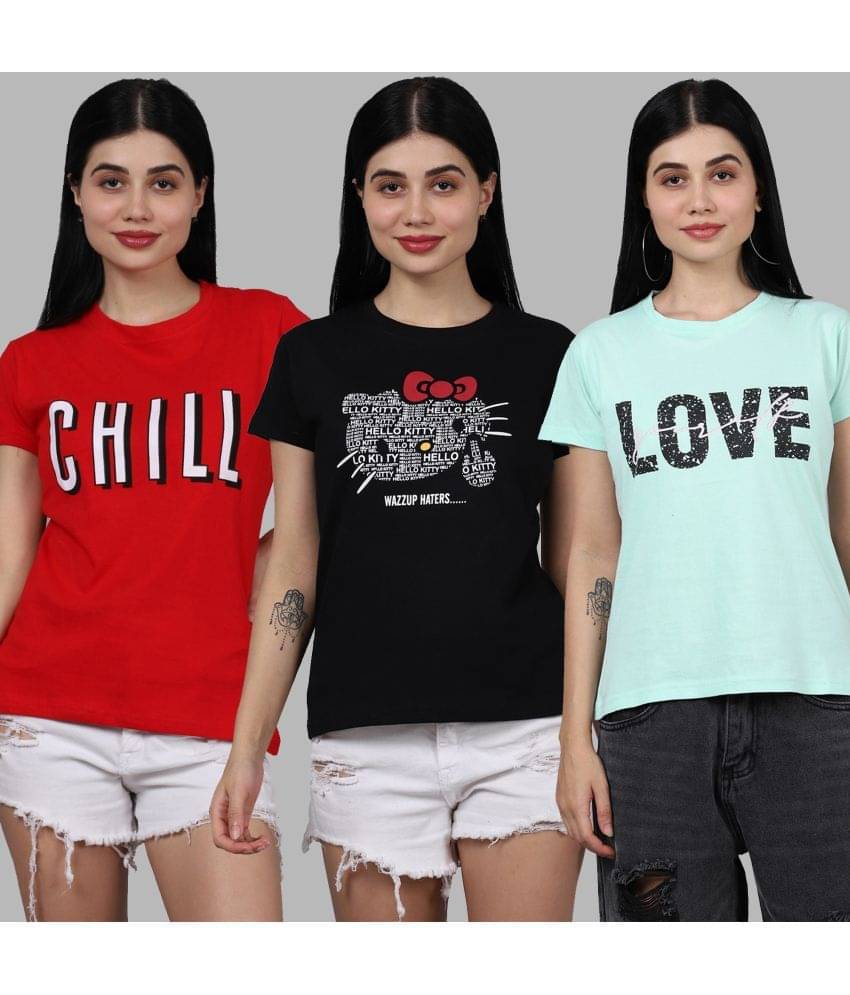 Fabflee Women Cotton Printed Regular Fit Round Neck T-Shirt ( Multicolor ) Fabflee Women Cotton Printed Regular Fit Round Neck T-Shirt ( Multicolor )