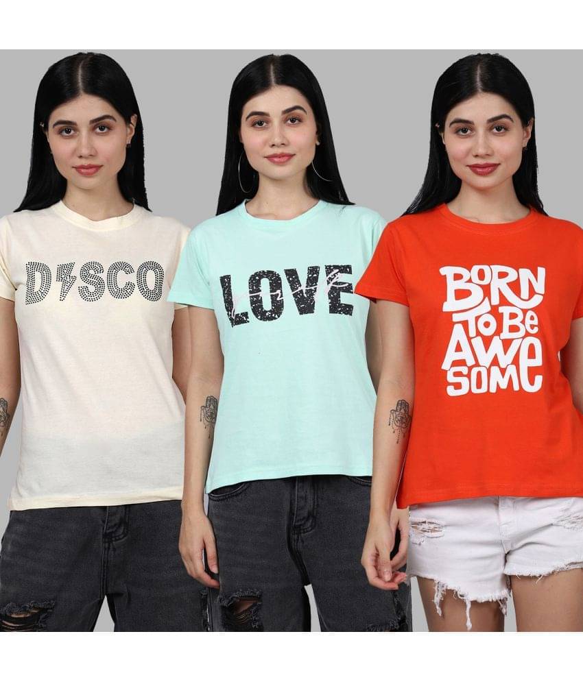 Fabflee Women Cotton Printed Regular Fit Round Neck T-Shirt ( Multicolor ) Fabflee Women Cotton Printed Regular Fit Round Neck T-Shirt ( Multicolor )