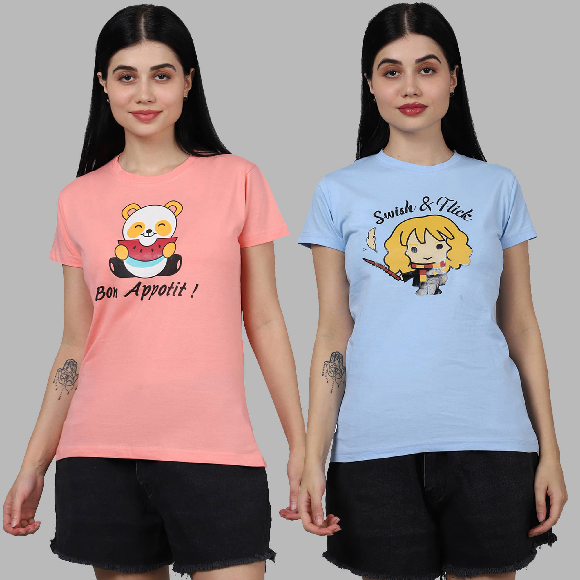 Fabflee Women Cotton Printed Regular Fit Round Neck T-Shirt ( Multicolor ) Fabflee Women Cotton Printed Regular Fit Round Neck T-Shirt ( Multicolor )