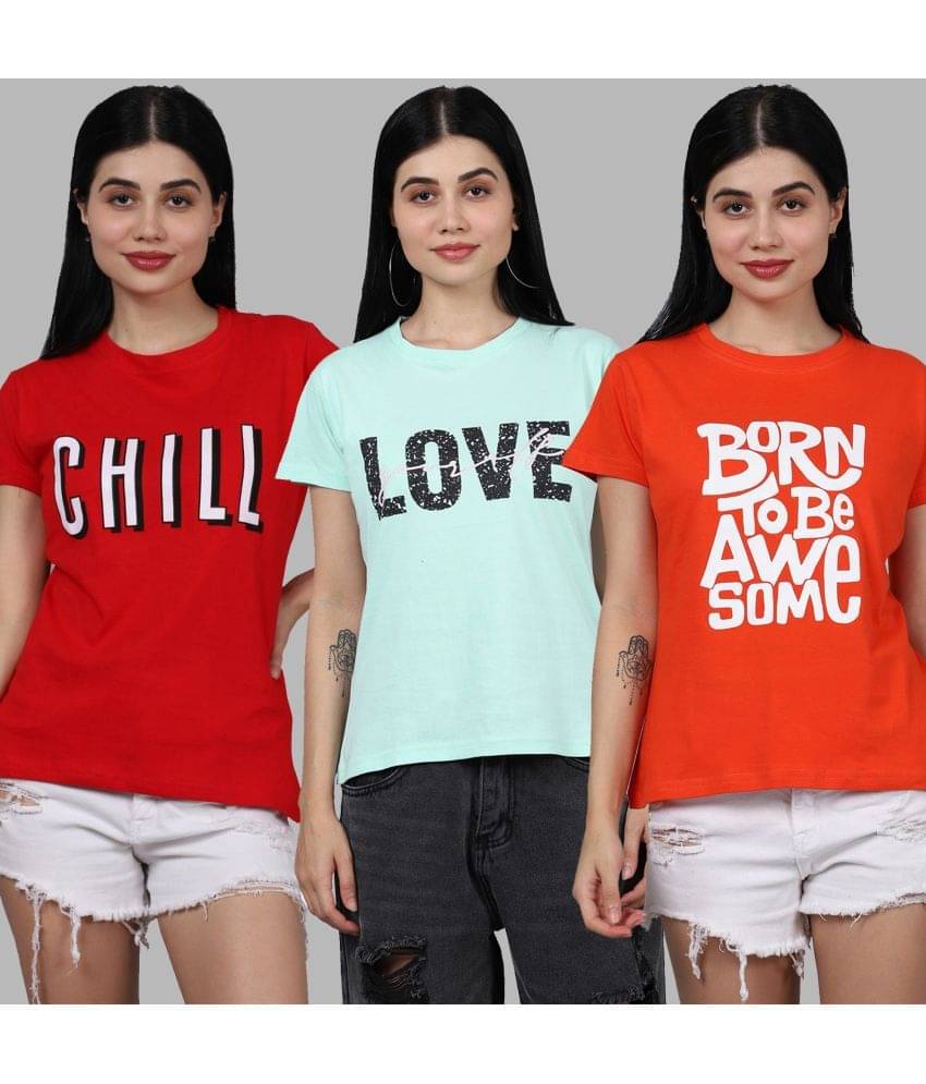Fabflee Women Cotton Printed Regular Fit Round Neck T-Shirt ( Multicolor ) Fabflee Women Cotton Printed Regular Fit Round Neck T-Shirt ( Multicolor )