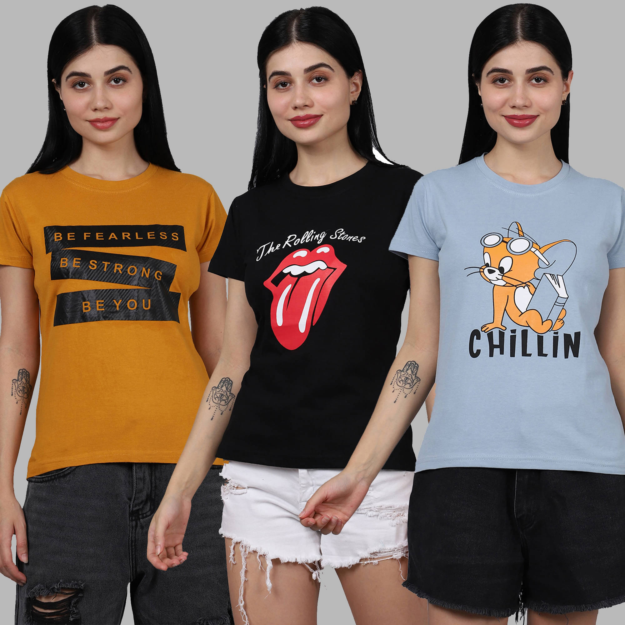 Fabflee Women Cotton Printed Regular Fit Round Neck T-Shirt ( Multicolor ) Fabflee Women Cotton Printed Regular Fit Round Neck T-Shirt ( Multicolor )