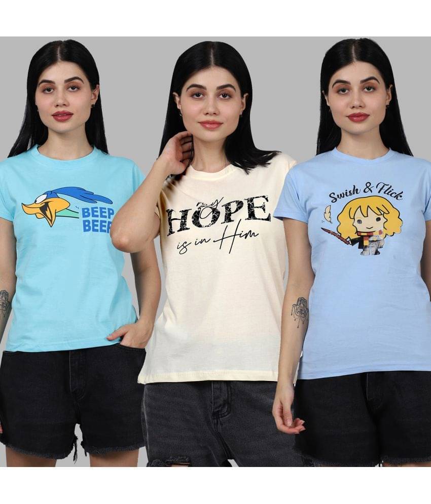     			Fabflee Women Cotton Printed Regular Fit Round Neck T-Shirt ( Multicolor )