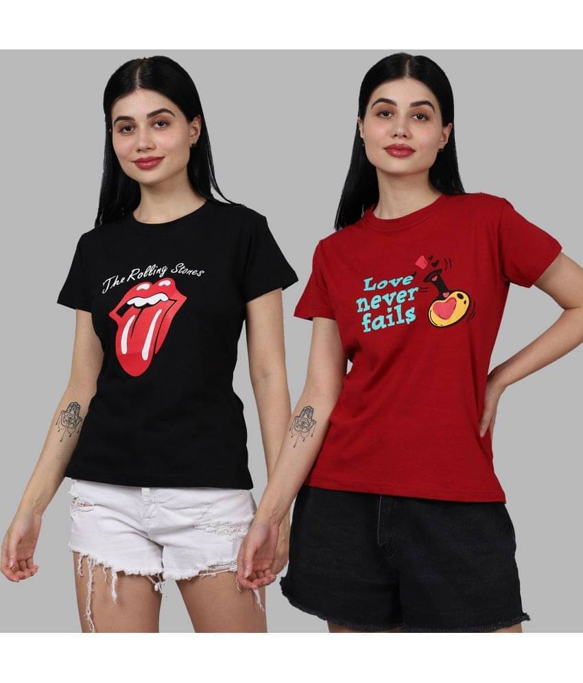 Fabflee Women Cotton Printed Regular Fit Round Neck T-Shirt ( Multicolor ) Fabflee Women Cotton Printed Regular Fit Round Neck T-Shirt ( Multicolor )