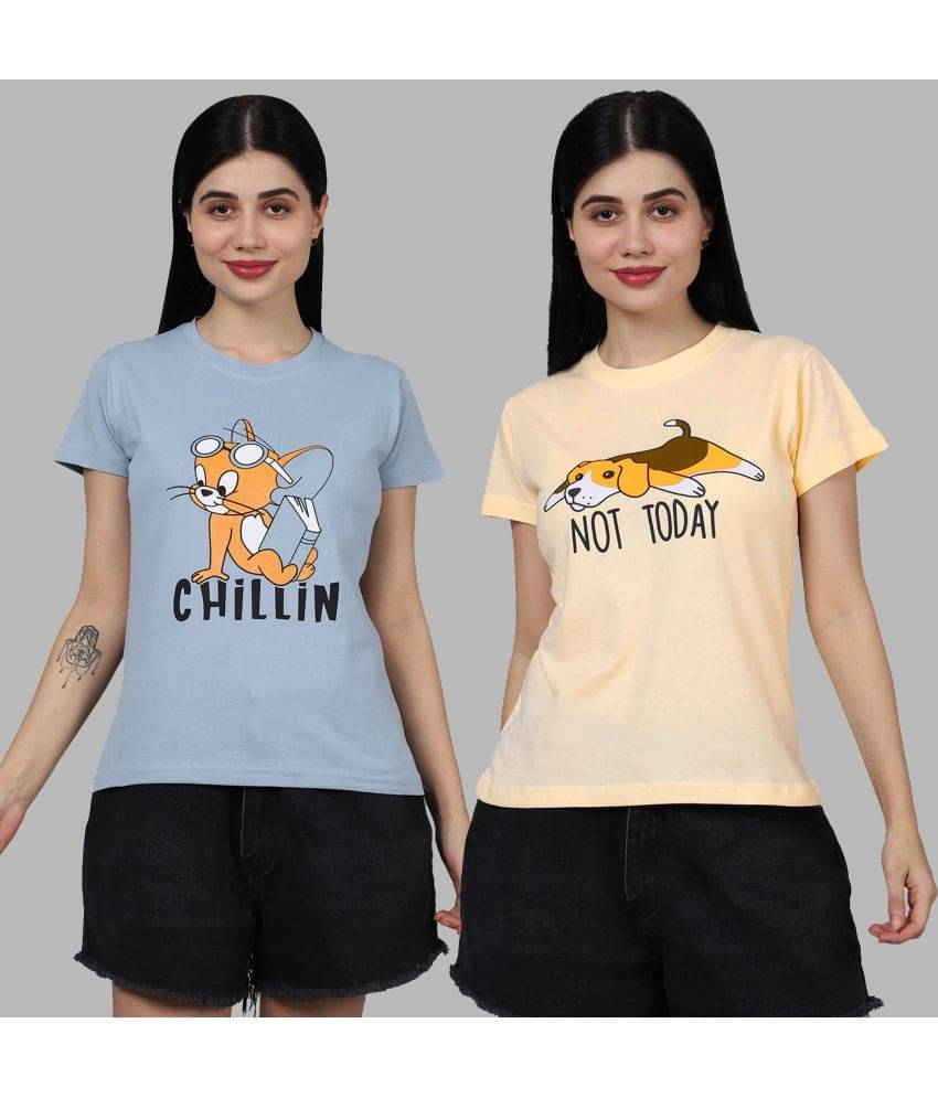     			Fabflee Women Cotton Printed Regular Fit Round Neck T-Shirt ( Multicolor )