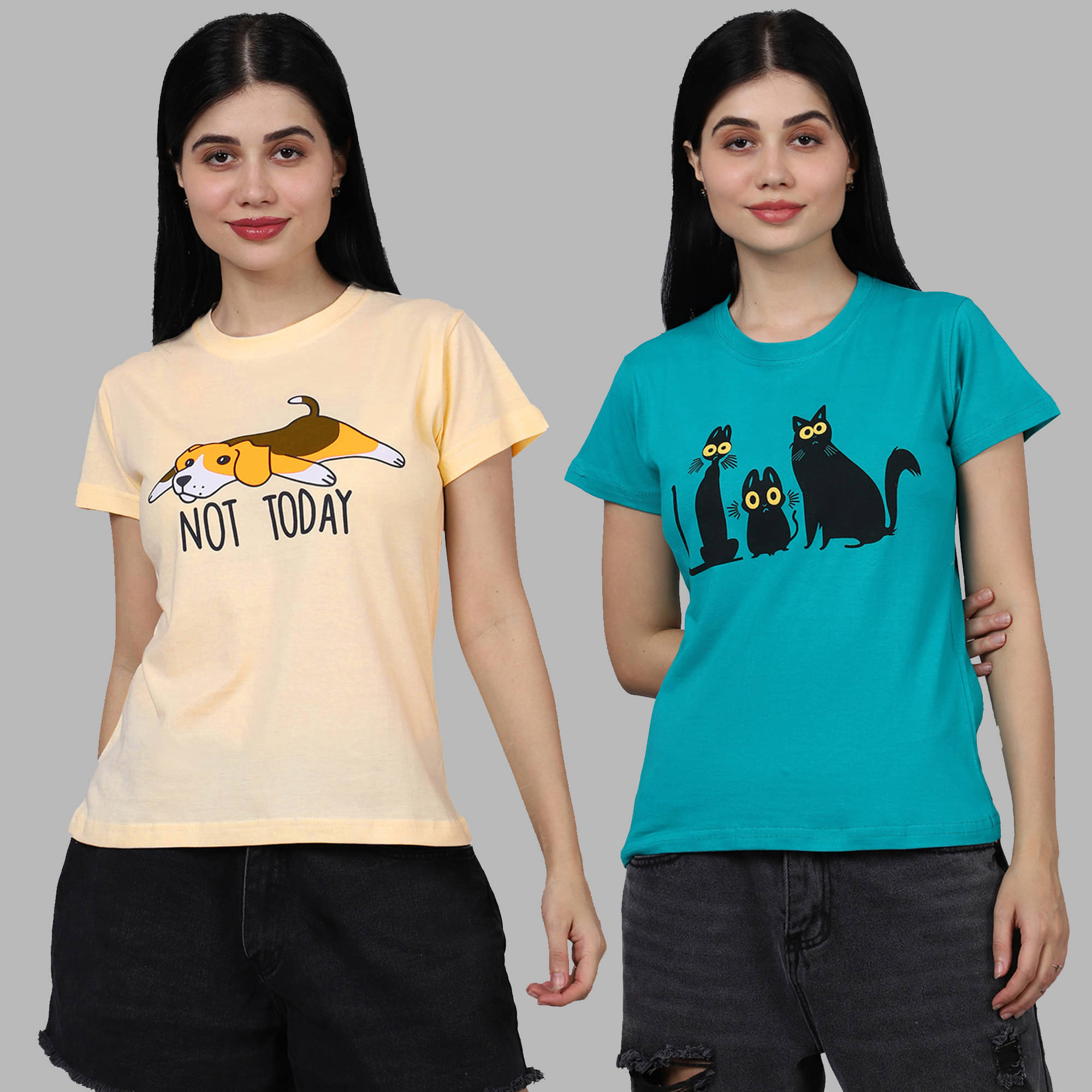 Fabflee Women Cotton Printed Regular Fit Round Neck T-Shirt ( Multicolor ) Fabflee Women Cotton Printed Regular Fit Round Neck T-Shirt ( Multicolor )